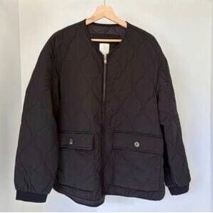 New Joie Black Nylon Quilted Jacket Sz XL